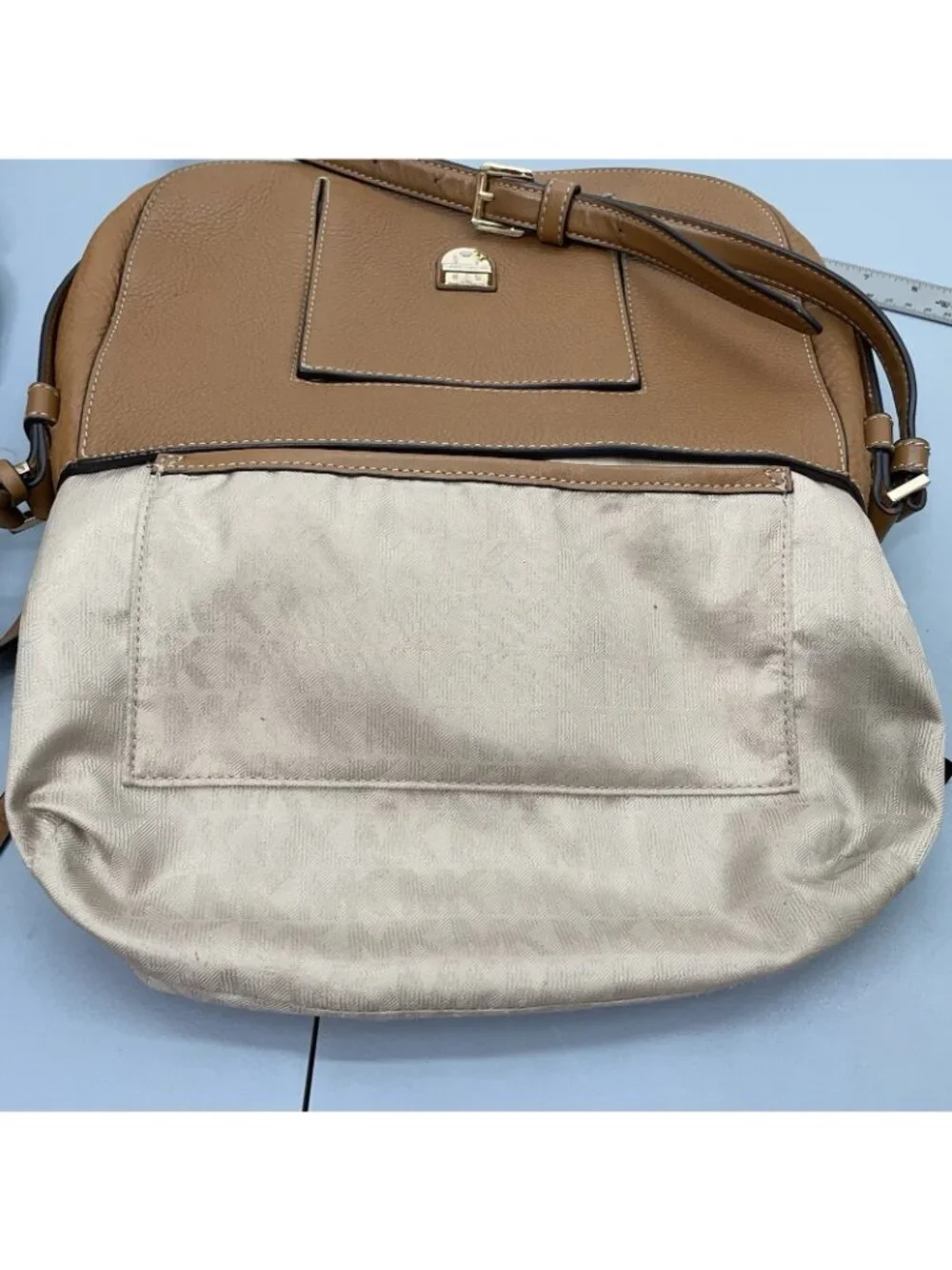 Michael Kors Romy Leather Crossbody Bag Saddle Messenger Pebbled Leather Brown